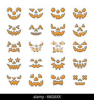 Halloween Gesicht gesetzt. Flaches Design Symbol Leitung mit Vertriebenen füllen. Farbe logo Konzept für Web, Infografik, Drucken, Karte, Büro, Geschäft, Baner, st Stock Vektor