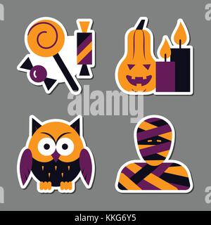 Halloween icon Sticker Set. Flat Style Farbe Abzeichen für Web-, Banner-, Emblem, Logo. Getrennte Sammlung für Print, Tags, Etiketten, Poster. Patchwor Stock Vektor