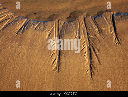 Muster im Sand zeigten sich bei Ebbe an einem North Norfolk Strand in East Runton, Norfolk, England, Großbritannien. Stockfoto