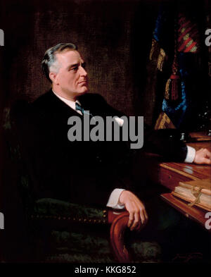 Dieses Bild bezieht sich wahrscheinlich auf Franklin D. Roosevelt, den 32. Präsidenten der Vereinigten Staaten, dessen Führung während der Großen Depression und des Zweiten Weltkriegs entscheidend für die Gestaltung des 20. Jahrhunderts war. Stockfoto