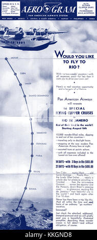 Die PAA Flying Clipper war ein Kreuzfahrtdienst, der 1941 von Pan American Airways betrieben wurde und luxuriöse Reiseerlebnisse nach Südamerika anbot, die Teil der Flugdienste der 1940er Jahre waren. Stockfoto