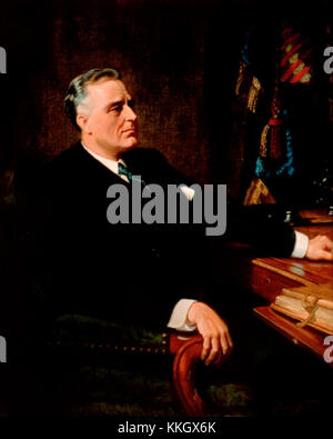 Dieses präsidiale Porträt von Franklin D. Roosevelt fängt das Bild des 32. Präsidenten der Vereinigten Staaten ein, der für seine Führung während der Großen Depression und des Zweiten Weltkriegs bekannt war Stockfoto