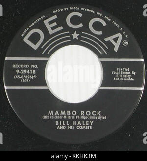 Mambo Rock ist eine Single von Bill Haley and His Comets aus dem Jahr 1955, veröffentlicht unter Decca Records (Katalognummer 9-29418). Der Song veranschaulicht die frühe Fusion von Rock und Mambo und trägt zur Entwicklung der Rock and Roll Musik bei. Stockfoto