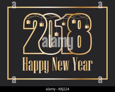 2018 Frohes neues Jahr. Goldenen Zahlen auf schwarzem Hintergrund. Herzlichen Glückwunsch Im Rahmen. Vector Illustration Stock Vektor