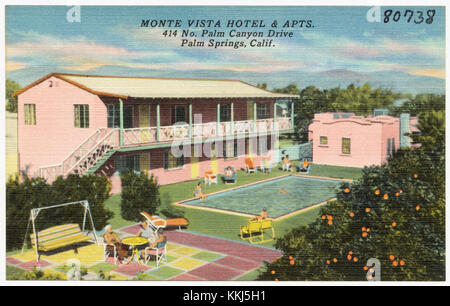 Das Monte Vista Hotel and Apartments befindet sich an der 414 No. Der Palm Canyon Drive in Palm Springs, Kalifornien, ist eine bemerkenswerte historische Stätte mit Unterkünften in der berühmten Wüstenstadt. Stockfoto