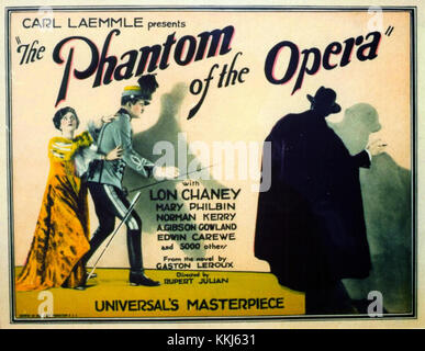 Diese Foyerkarte aus „das Phantom der Oper“ zeigt wichtige Szenen aus dem klassischen Stummhorrorfilm aus dem Jahr 1925 mit Lon Chaney als ikonischem Phantom. Stockfoto