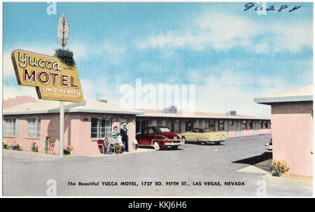 Das Yucca Motel in Las Vegas, Nevada, ist ein historisches Gebäude, das für sein einzigartiges Design und seinen Charme bekannt ist. Das Hotel befindet sich an der 1727 So. Fifth St. ist ein Wahrzeichen in der Kultur- und Architekturgeschichte der Stadt. Stockfoto