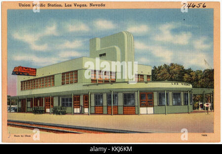 Die Union Pacific Station in Las Vegas, Nevada, ist ein wichtiger Bahnhof der Stadt und trägt zum Verkehrsnetz bei. Sie dient als historischer Bezugspunkt für die Entwicklung des Schienenverkehrs in der Region. Stockfoto