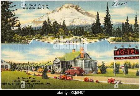 Mt. Hood, Oregon, 11,245 m Höhe, vom Four Star Motel aus gesehen, 9400 N. E. Sandy Blvd., Portland, Oregon, USA 30 E (78014) Stockfoto