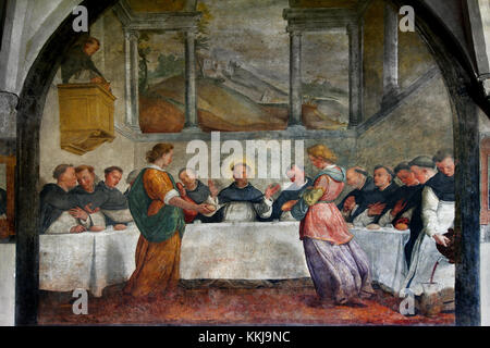 San Domenico in der Kantine, die die Engel 1581 Santi Di Tito 1536 - 1603 Grand Kreuzgang (Basilika Santa Maria Novella - Basilica di Santa Maria Novella) Florenz, Italien genährt. Stockfoto