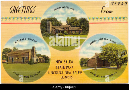 Grüße aus New Salem State Park, Lincoln's New Salem, Illinois -- Wagon Wheel Inn, Rutledge Tavern, Berry-Lincoln Store (71967) Stockfoto
