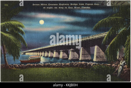 7 Meilen Übersee Highway Bridge von Pigeon Key, nachts, auf dem Weg nach Key West, Florida Stockfoto