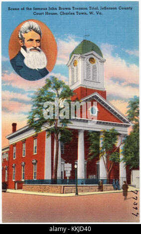 Der John Brown Treason Trial fand 1859 im Jefferson County Court House in Charles Town, West Virginia, statt. Der Prozess folgte auf den gescheiterten Angriff auf Harpers Ferry und war ein bedeutendes Ereignis in Amerika vor dem Bürgerkrieg. Stockfoto