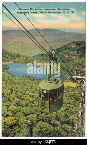 Die Cannon Mountain Aerial Tramway bringt Besucher in etwa acht Minuten zum 4.080 Meter hohen Gipfel des Cannon Mountain und bietet einen Panoramablick auf die White Mountains und die umliegenden Regionen von New Hampshire. Stockfoto