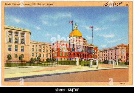 Das State House befindet sich am Beacon Hill in Boston, Massachusetts, und ist ein ikonisches Regierungsgebäude. Es dient als Sitz des Massachusetts General Court und als Amt des Gouverneurs. Stockfoto