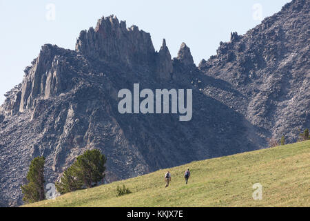 Wanderer wandern Sie die elektrische peak Berge an der Yellowstone National Park im Sommer Juli 15, 2017 in Wyoming. (Foto von Jacob w. Frank über planetpix) Stockfoto