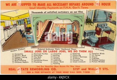 Real Estate Remodeling Co ist ein Unternehmen, das sich auf Renovierung und Renovierung von Gebäuden spezialisiert hat. Sie bieten Dienstleistungen an, um den Wert und das Erscheinungsbild von Wohn- und Gewerbeimmobilien zu verbessern. Stockfoto