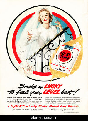 1949 US-Magazin Lucky Strike Zigarette Anzeige Stockfoto