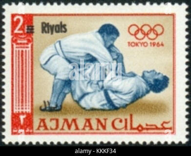 1965 Briefmarke des Ajman Tokyo Olympics Judo2 Stockfoto