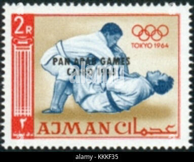 1965 Briefmarke des Ajman Tokyo Olympics Judo3 Stockfoto