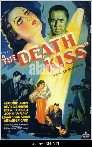 Das Poster „Death Kiss“ bezieht sich auf das Werbematerial für den 1932 erschienenen Kriminalfilm „The Death Kiss“ und hebt die Spannung und Thriller-Elemente des Films hervor. Stockfoto