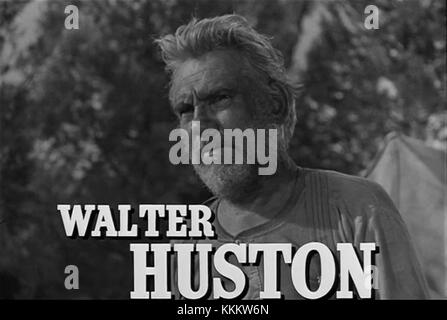 Walter Huston spielt die Hauptrolle im Trailer für den Klassiker „der Schatz der Sierra Madre“ aus dem Jahr 1948, der für seine legendäre Performance in diesem düsteren amerikanischen Abenteuerfilm bekannt ist. Stockfoto