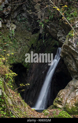 Wasserfall auf dem Rio Rancina Fluss im Herbst, masciago Primo, Parco Regionale Campo dei Fiori, Varese, Lombardei, Italien. Stockfoto