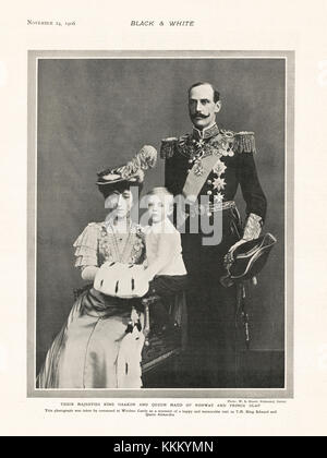 1906 Schwarz & Weiß König Haakon von Norwegen mit Queen Maud und Prinz Olaf Stockfoto