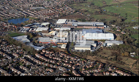 Luftaufnahme von Hindley Industrial Estate, Hindley Green, Wigan, Lancashire, Großbritannien Stockfoto