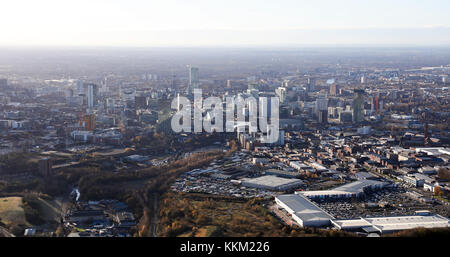 Luftaufnahme des Manchester Skyline aus dem Osten, Großbritannien Stockfoto