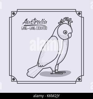 Australien Gang-gang cockatoo Frame in Schwarzweiß Silhouette Stock Vektor