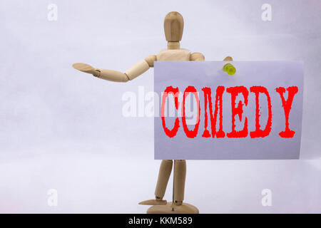 Konzeptionelle Handschrift Text-Inspiration zeigt Comedy Business Concept für Stand Up Comedy Mikrofon auf Sticky Note Skulptur Hintergrund geschrieben Stockfoto