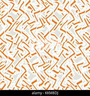 Abstrakte wellig komplizierte lineare nahtlose Muster Design in Orange und Grau Farben gegen Weiße Stockfoto