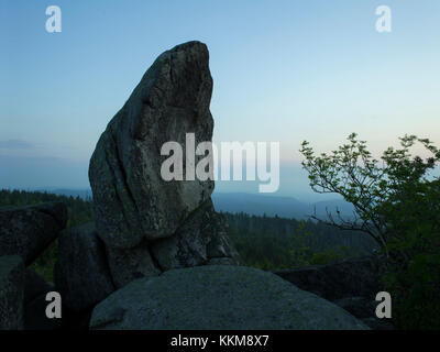 Morgenstimmung auf der leistenklippe, hohnekamm, Harz, Sachsen - Anhalt, Deutschland, Stockfoto