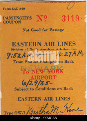 Eastern Air Lines Ticket 1935 Stockfoto