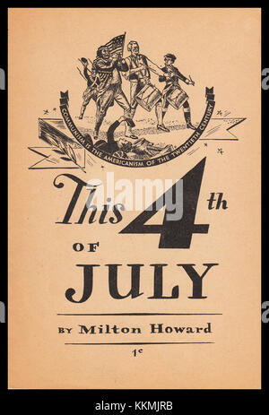 Das Bild zeigt eine lebhafte Feier am 4. Juli in der Howard Street 37 mit festlicher Dekoration, Feuerwerk und Beteiligung an der Gemeinschaft. Stockfoto