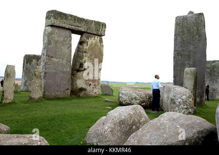 Us-Präsident Barack Obama besucht Stonehenge in Wiltshire, England, sept. 5, 2014. Stockfoto