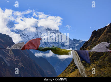 Ganesh Himal Stöcke, an der Spitze der Tsum Valley, Nepal Stockfoto