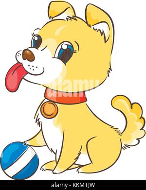 Happy golden cartoon Welpen. niedlichen kleinen Hund Halsband tragen. Stock Vektor