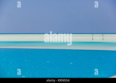 Schwimmbad in Front mit Hängematte im Hintergrund. Stockfoto