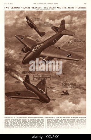 1944 Illustrated London News Deutscher Messerschmidt 163 and 262 Jet Fighters Stockfoto