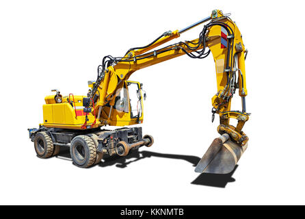 Gelben Bulldozer mit Schatten auf weißem Hintergrund Stockfoto