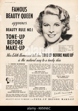 1938 UK Magazin Edith Hammond Make-up-Beratung Anzeige Stockfoto