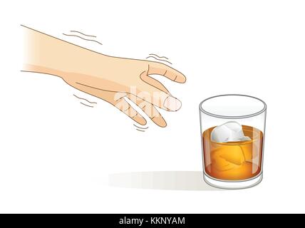 Eine Hand von tremor Symptom während der griff nach einem Glas Likör. Stock Vektor