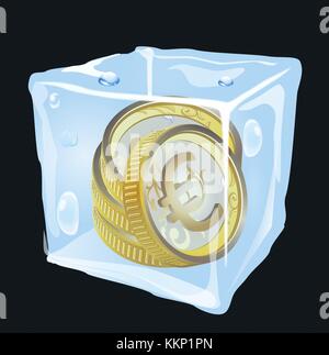Euro-münzen im Ice Cube Stockfoto