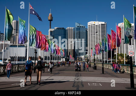 Pyrmont Bridge Darling Harbour Sydney New South Wales Australien Stockfoto