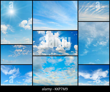 Schöne Sammlung von Wolken im blauen Himmel. Elemente für Design. Stockfoto