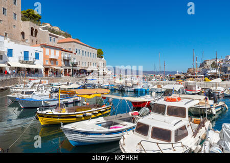 Der Hafen von Hydra, Saronische Inseln, Griechenland Stockfoto