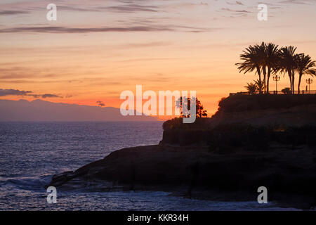 Abendstimmung am Strand Playa del Duque, Costa Adeje, Teneriffa, Kanarische Inseln, Spanien Stockfoto