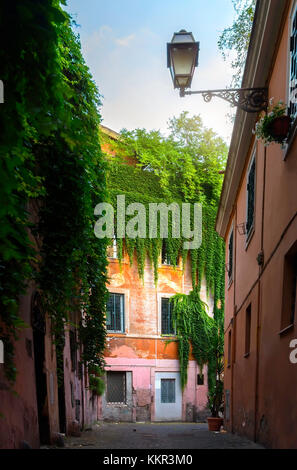 Blick auf die alte Straße in Trastevere in Rom, Italien Stockfoto